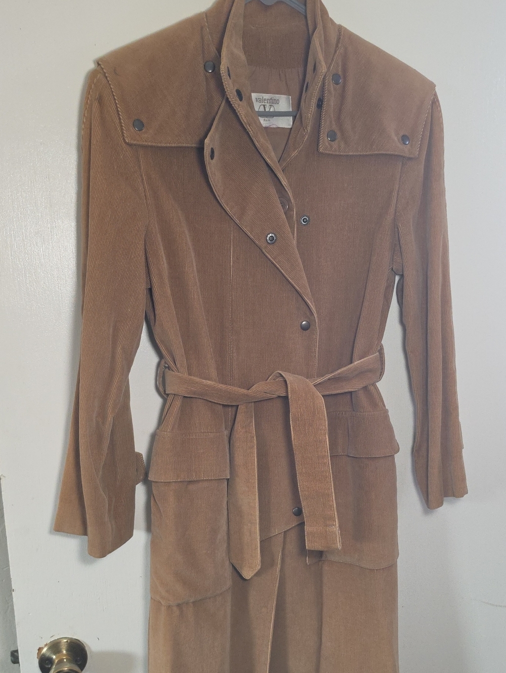 Valentino Corduroy Trench Coat in Warm Brown with Belt